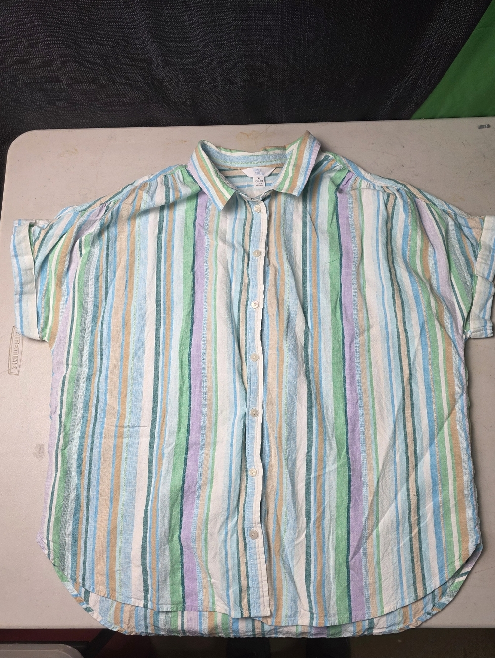 Women's XL 16-18 Striped Linen Blend Button Up Blouse - Pretty Pastel Colors